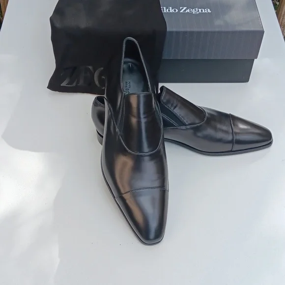 Zegna mens shoes size 8.5 European 10USA black calfskin new  display picture 2
